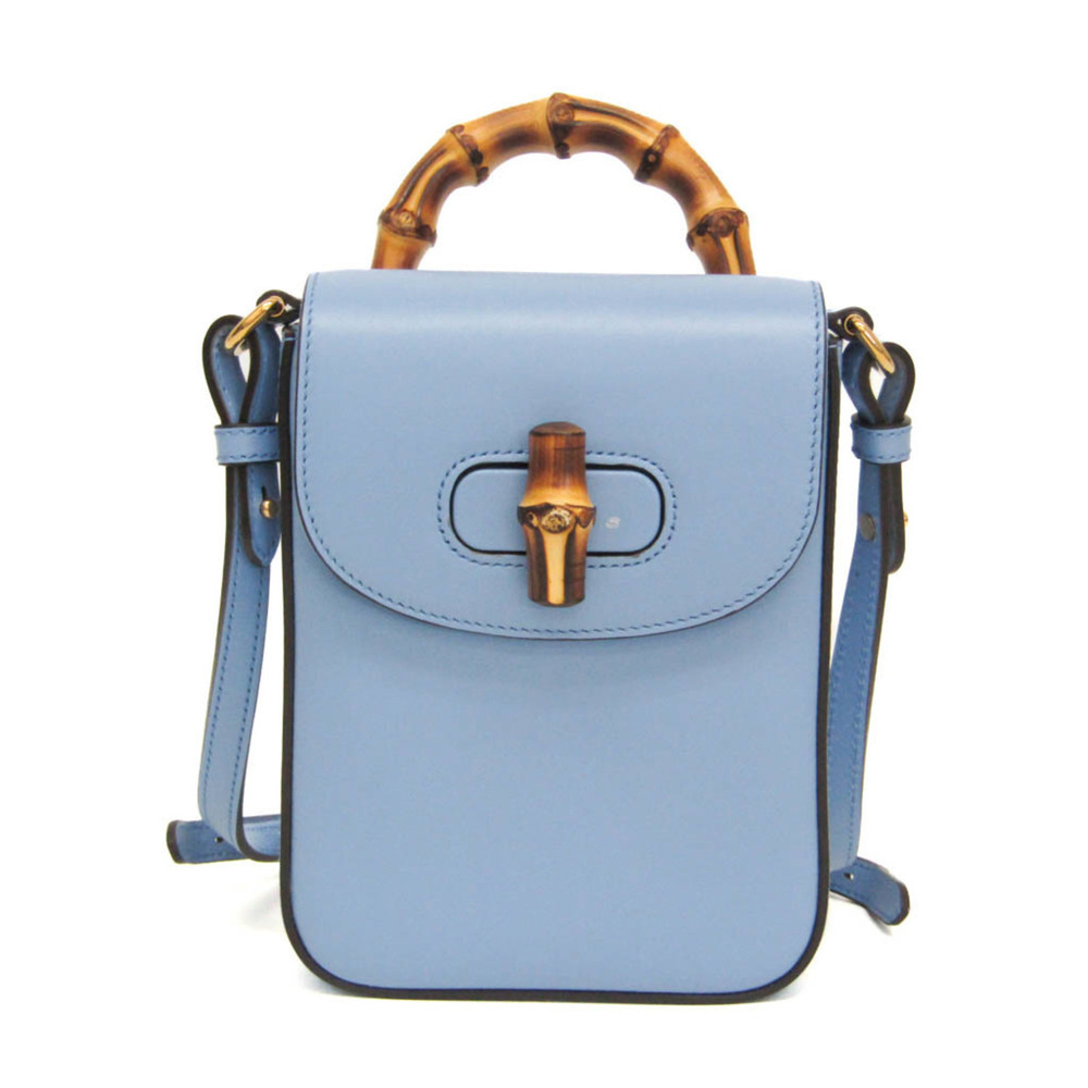 GUCCI Blue Leather Bamboo Shoulder Bag
